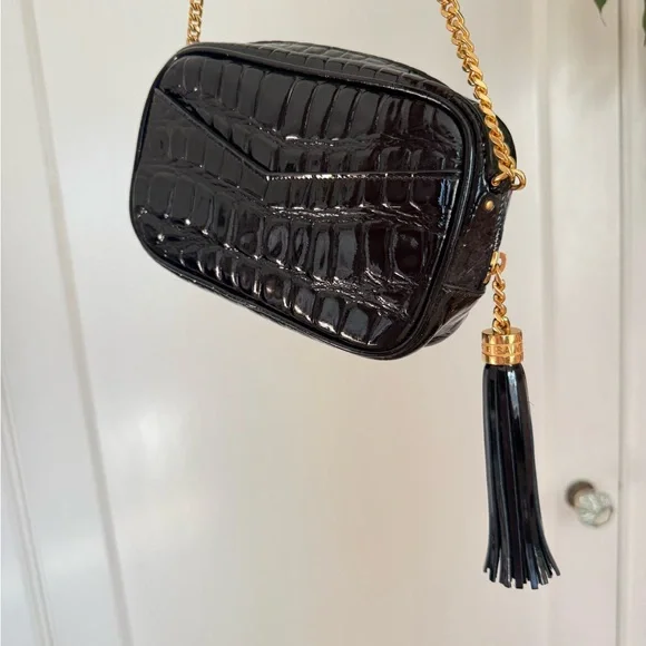 Yves Saint Laurent Black Croc Embossed Mini Lou Camera Bag - Picture 4 of 7